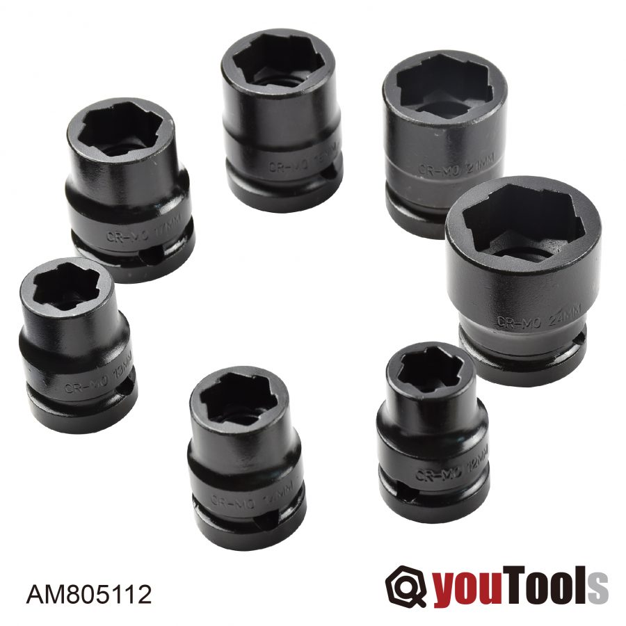 7PCE 1/2″ Drive Bolt Extractor Impact Sockets YouTools