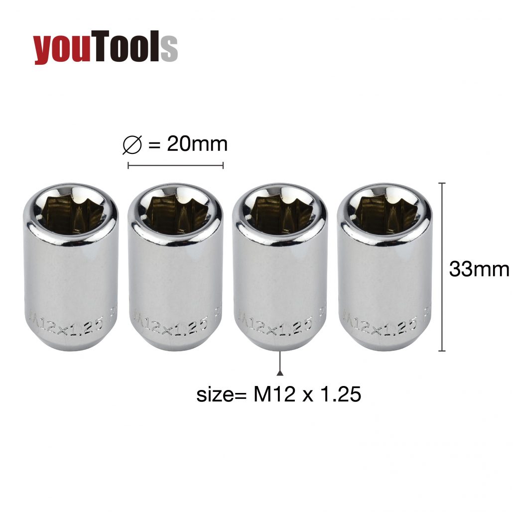 4+1 Wheel Socket Locking Nut M12X1.25mm L33mm YouTools