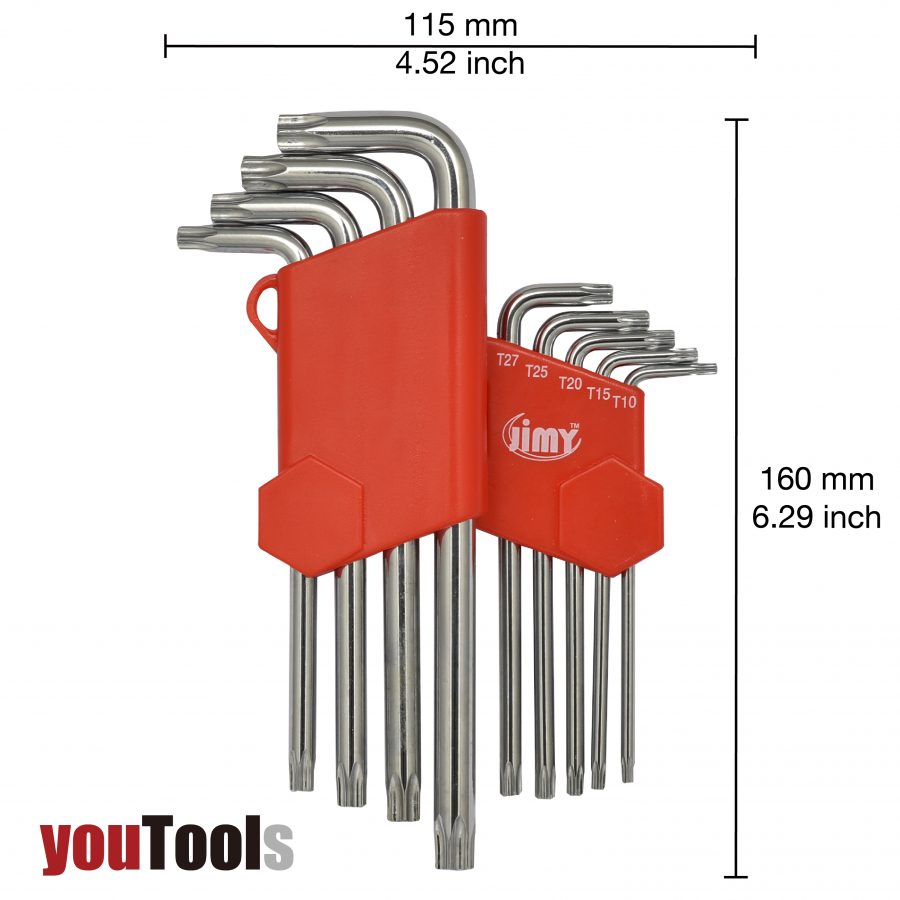 9PCE Torx Tamper Proof Hex Key Wrench Set Long TH10 TH50 YouTools