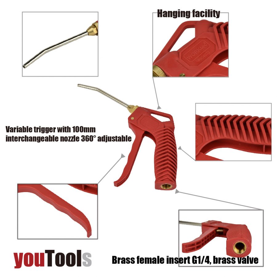 Pistol Grip Air Blow Gun with 100 mm (4″) Angled Nozzle Tip YouTools