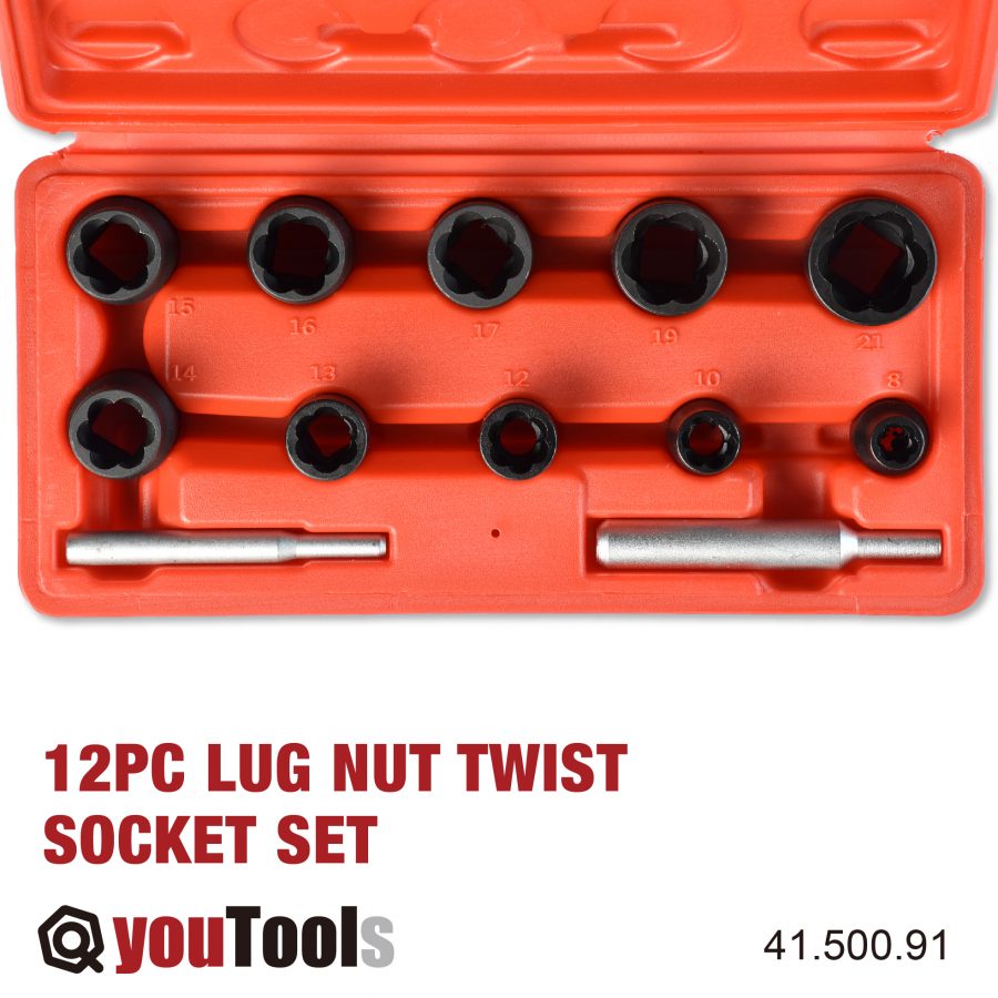 12PCE Lug Nut Twist Impact Socket Set Bolt Extractor YouTools