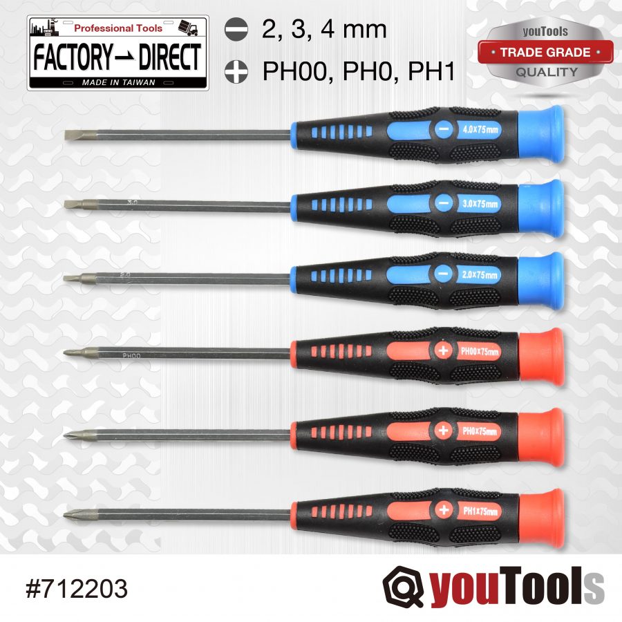 2 Piece Extra Long Mechanic Screwdriver Set with 550 mm (22″) Shaft
