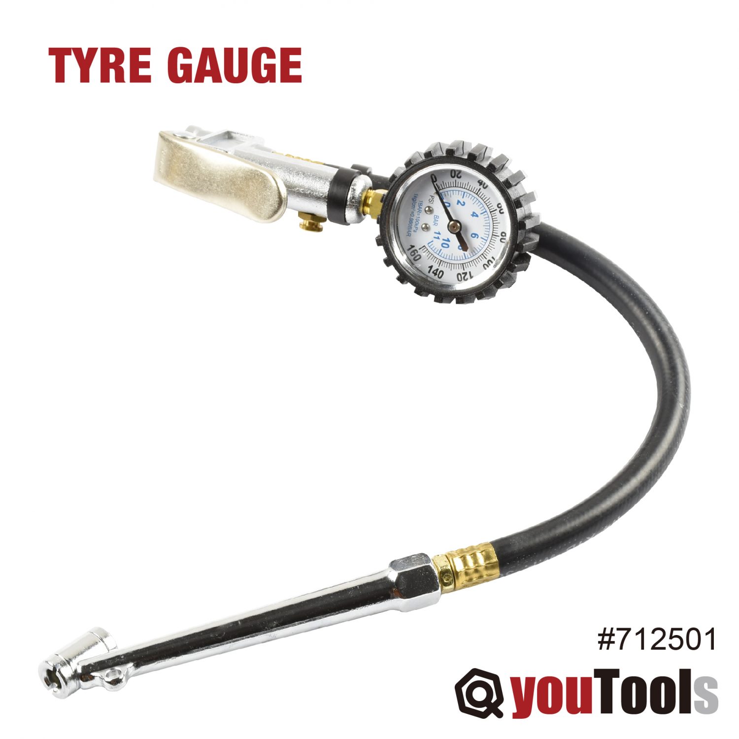 3Function Tyre Pressure Gauge Inflating Gun 0160 PSI 015 Bar 1/4