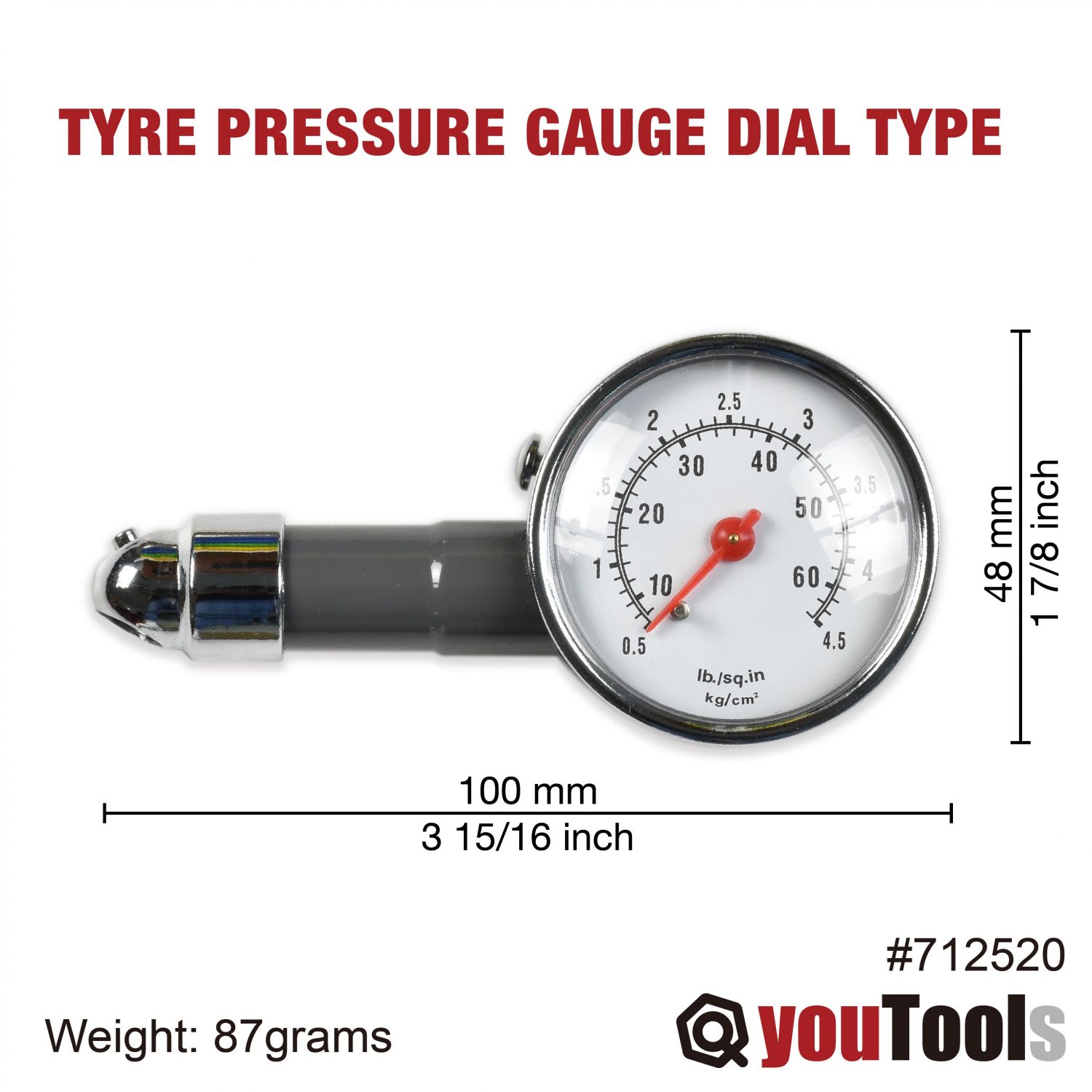 Tire Pressure Gauge Dial Type 60 PSI YouTools