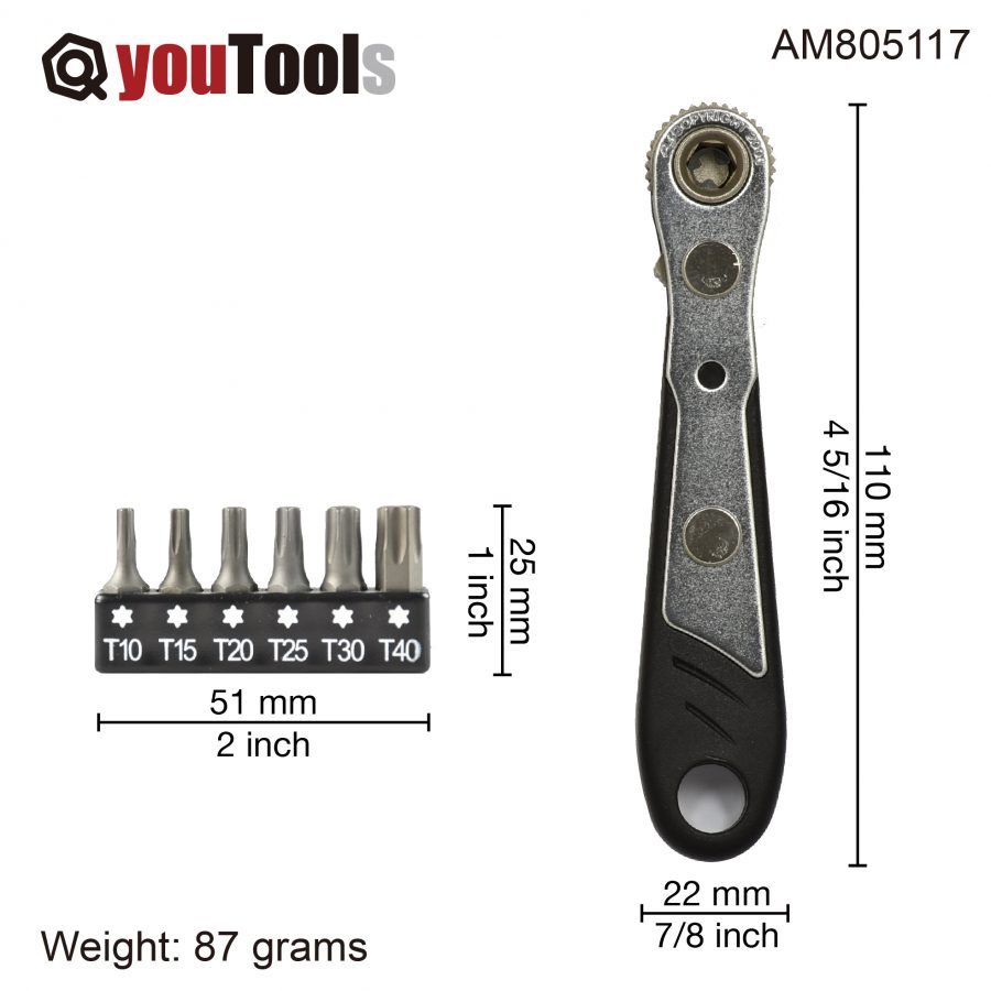 7PCE Right Angle Torx Screwdriver Set Box Type Ratchet Driver