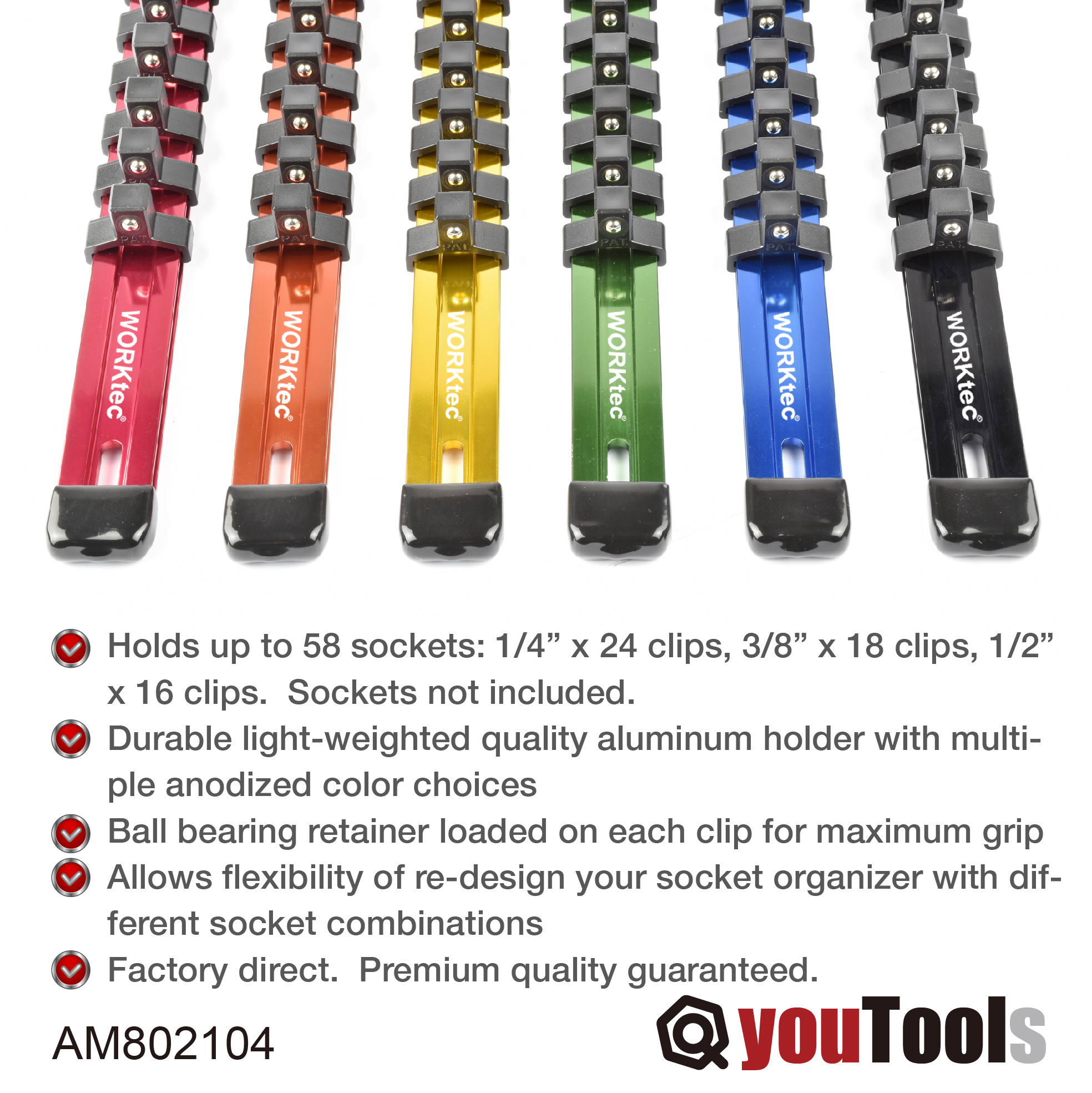 Socket Rail and Clips for Tool Organization ABN Aluminum SAE Standard 1/2 Inch Drive 20-Piece Socket Holder Socket Rail and Clips for Tool Organization ABN Aluminum SAE Standard 1/2 Inch Drive 20-Piece Socket Holder